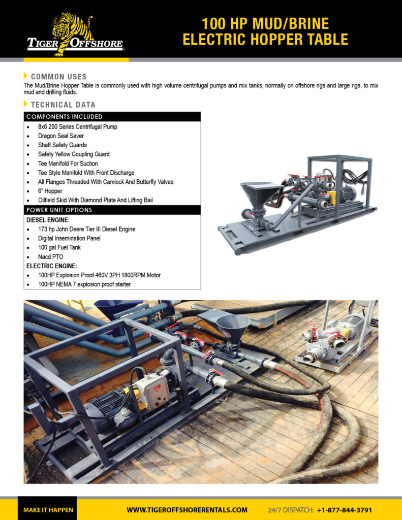 100 HP Mud/Brine Electric Hopper Table